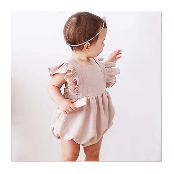 Cute Some Baby Girls Linen Romper New Hot Sell Newborn Toddlers Kids Jumpsuit Outfit Set ins Baby Photo Shoot Clothes Boutiques