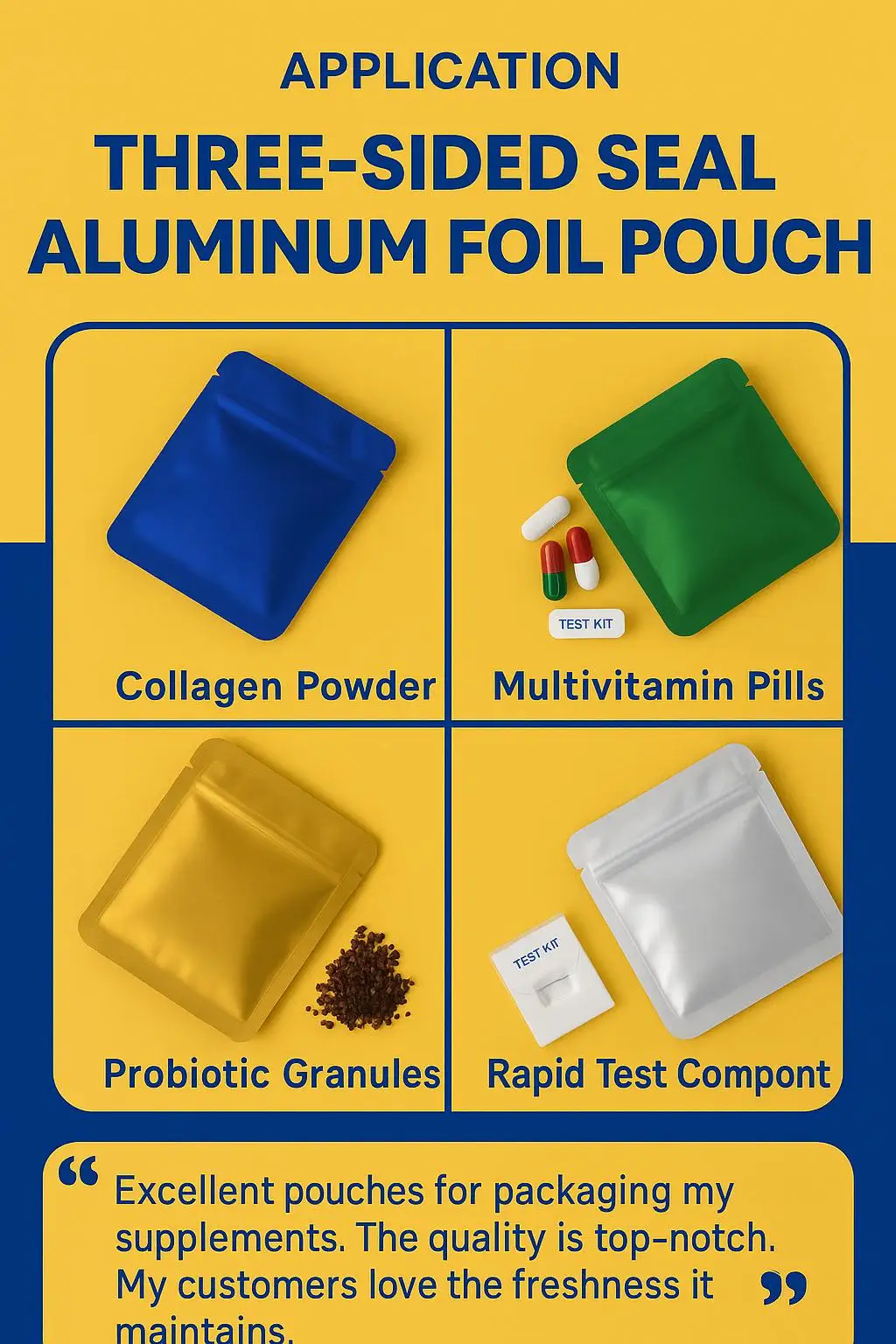 Food Grade Three-Side Seal Aluminum Foil Pouch for Collagen Powder and Vitamin Supplement Packaging - detail 5