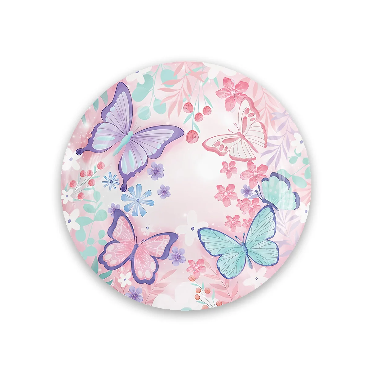 Luxury Custom Printed  Pink Butterfly Theme  Birthday Party Party Disposable Paper Tableware Plates And Cups Set