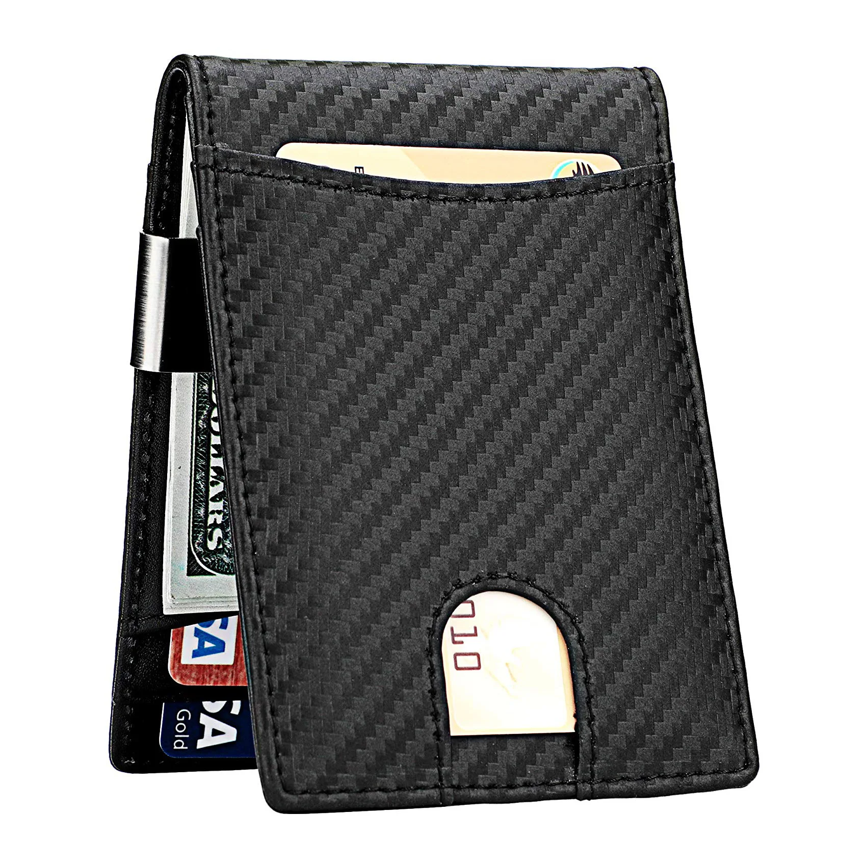 RFID Blocking Front Pocket Ultra Slim Bifold Men's Leather Minimalist Wallet with Money Clip