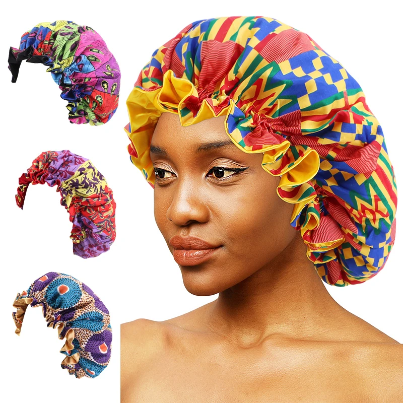 Amazon Large Size Double Layer Long Hair Sleep Cap Hair Bonnet African  Pattern Satin Ankara Bonnet Tjm-443 - Buy Ankara Bonnets,Hair Bonnet,Sleep  Cap Product on 