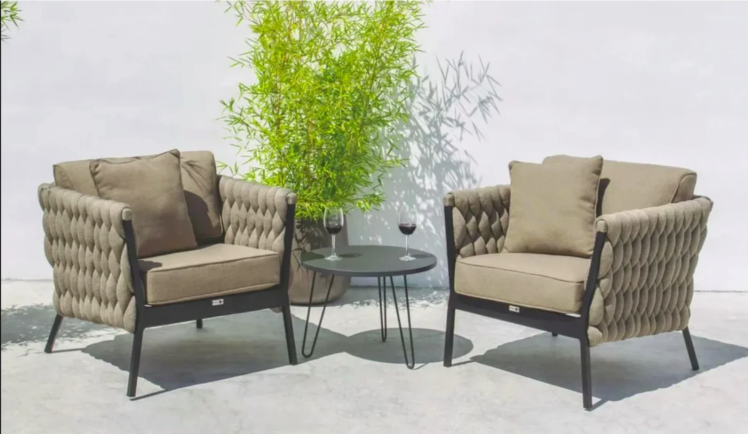 Garden 3 Piece Patio Table Set Outdoor All Weather Woven Rope Patio Conversation Bistro Set with Cushions, Patio Furniture Sets supplier