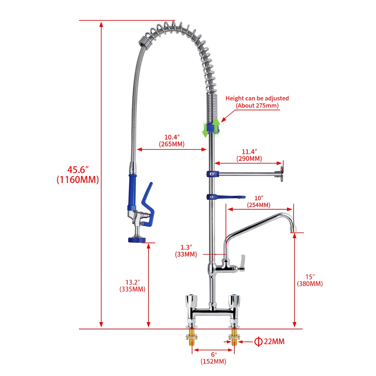 Dual Handle Short-Height Kitchen Deck Mounted Faucet Easy-Install Brass SUS304 Tube Spring Action Adjustable Pre-Rinse Unit 2 factory