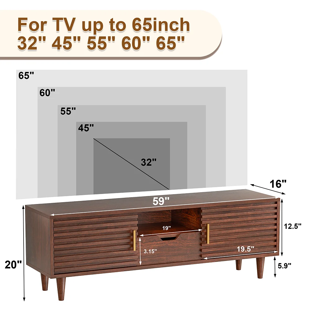 Home Mid-Century Modern Brown TV Stand Wood TV Console Drawer Sliding Door for Dining Living Room Media Entertainment Center factory
