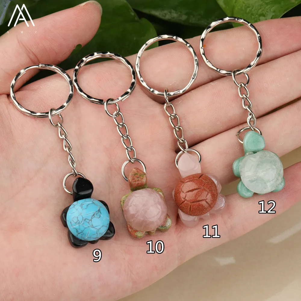 Carved Turtle Keychains,Gemstone Key 
