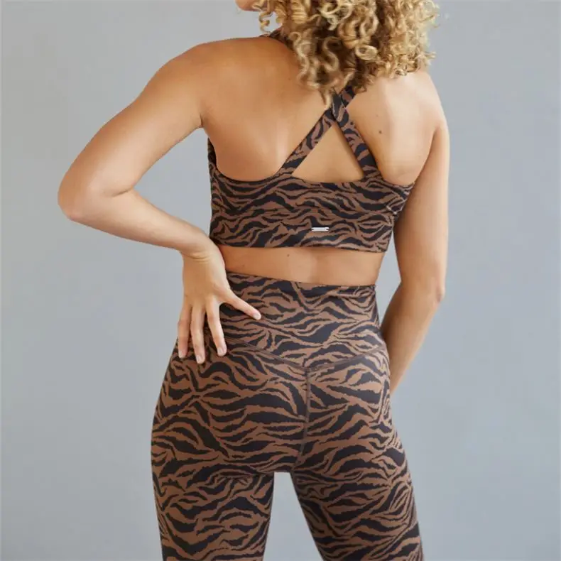 ECBC New Custom Fall Ladies Elastic High Waisted Animal Print Camo Gym Fitness Sexy Sports Yoga Bra Pant 2 Piece Wear Sets