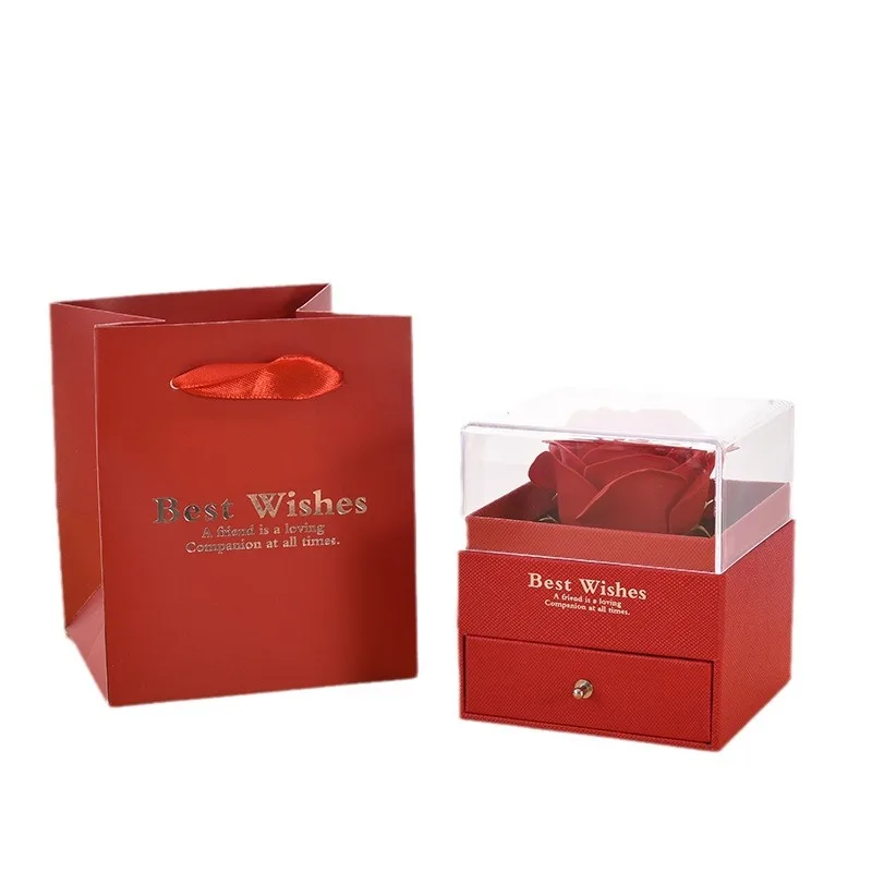 product a1 high quality transparent acrylic rose jewelry lipstick gift box valentines day eternal flower necklace ring box for friend-8