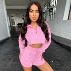 Hoodie 90% Polyester Fashion Casual Hoody Custom Logo Crop Hoodie Short Sets For Women