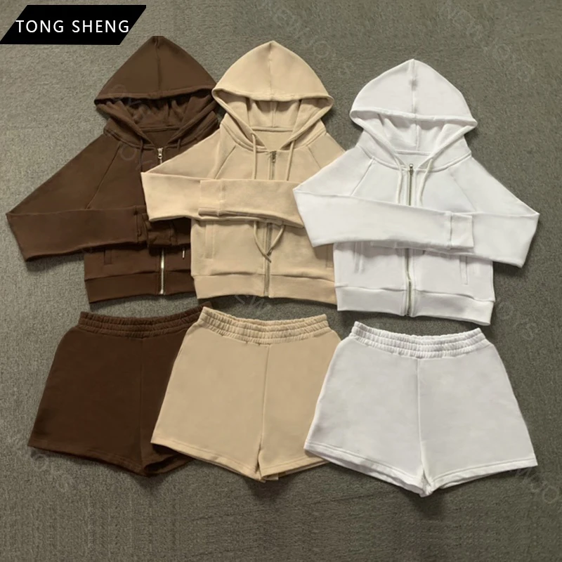 Zipper Cropped Hoodie Sweatpants Short 