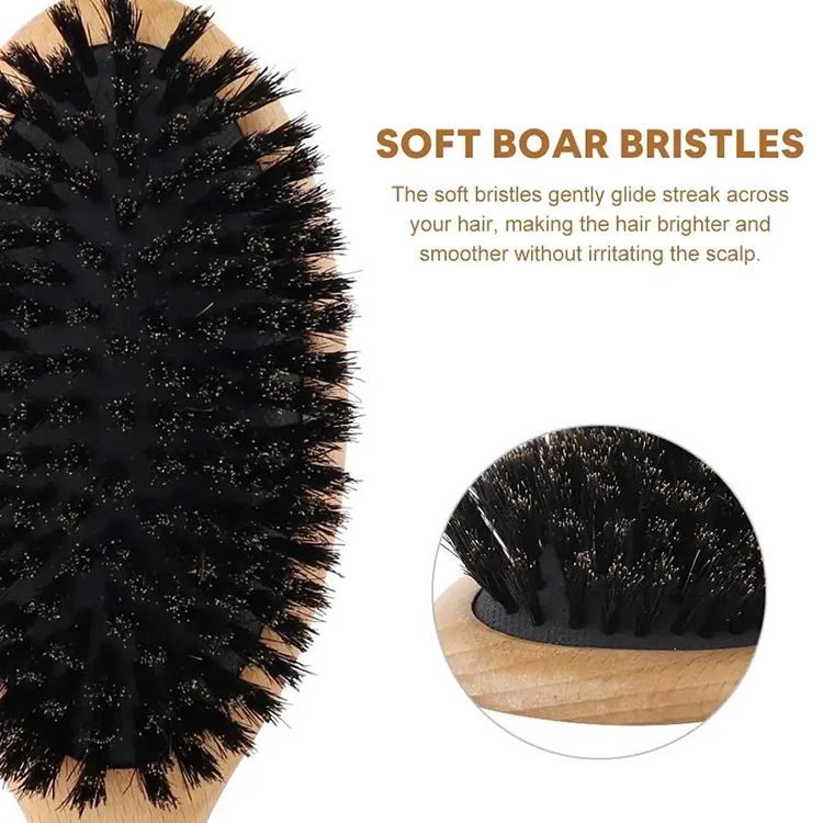 Private Label Hair Brush Boar Bristle Custom Logo Hot Selling Wooden New OPP Bag Modern Wooden Round Hair Brush Brown 30g 0.06kg