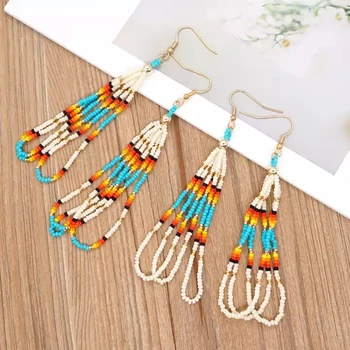 Southwest Native Tribal Drop Earrings American Fashion Jewelry Colorful Ombre Miyuki Seed Beads Loops Earrings for Women