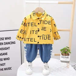 1-4 Years Autumn Clothes Set Cool Letter Printing Baby Boy Outfits Casual Cotton T-shirt Jeans Sports Boys Clothing Set 2023