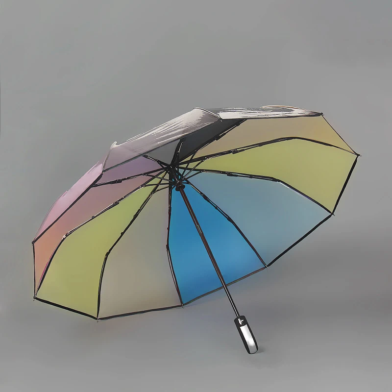 DD1224  Transparent Advertising Rain Umbrella Contrast Color Travel Clear Folding Full Automatic Rainbow PVC Umbrellas