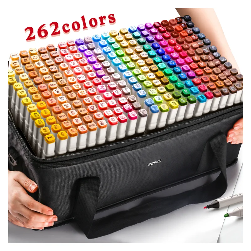 Set of 24-262 Colors Manga Chisel Brush Point Dual Tips Art Twin Markers Pen Double Ended Alcohol Art Sketch Drawing Marker Pen