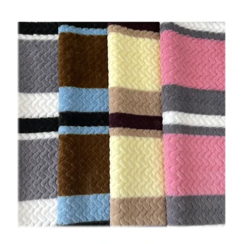 Wholesale multi-color plush fabric WAVE pattern embossing tricolor printed faux rabbit fur for garment hoodies