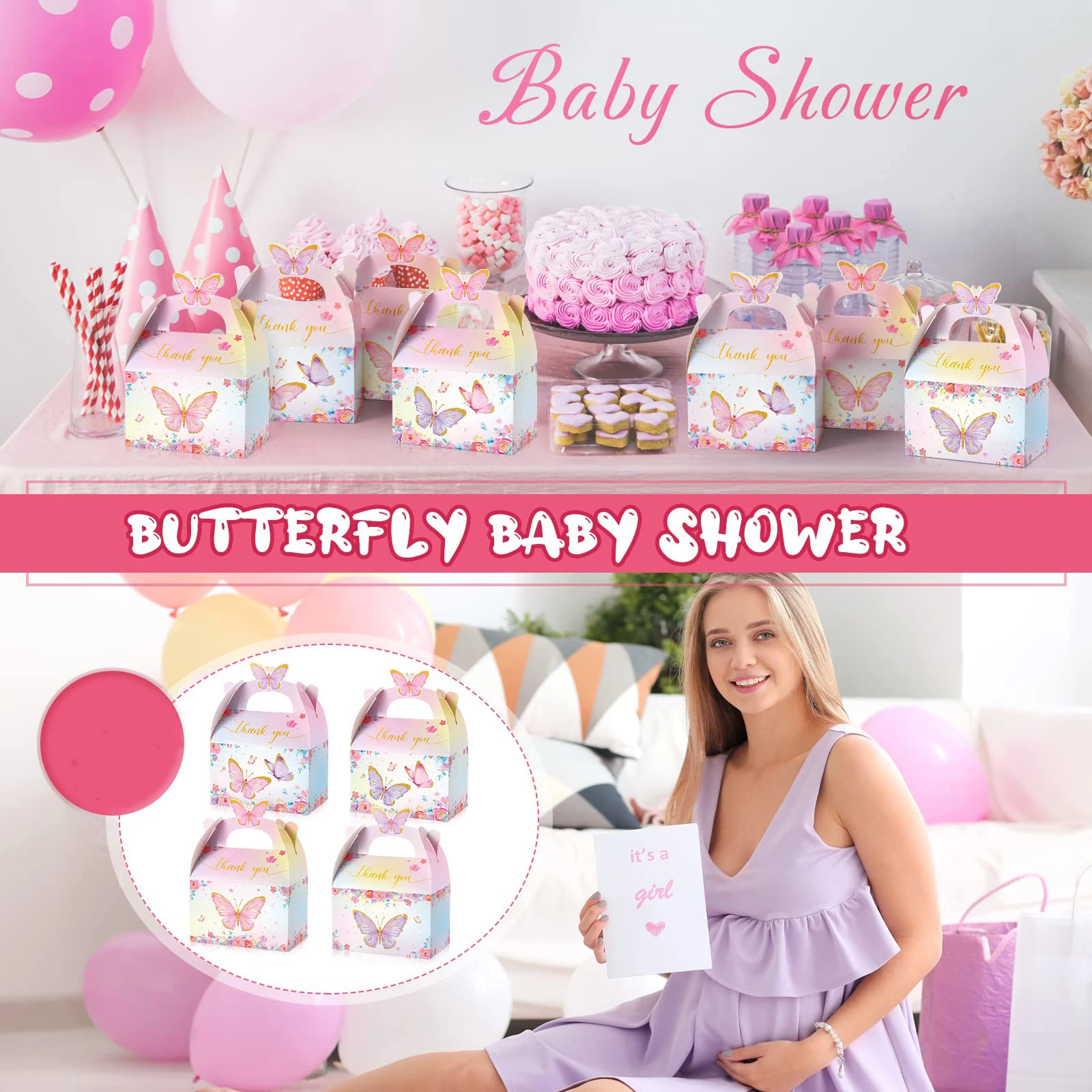 Luxury Candy Paper Bag Butterfly Pattern White Offset Printed Paper JUMI JM-11121 Hand Length Handle Recyclable for Food Gift