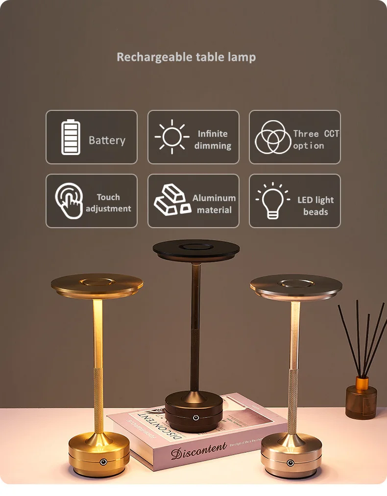 High Quality Aluminum Cordless Rechargeable Table Lamp Modern Restaurant Bar Dimmable Outdoor Desk Lamp