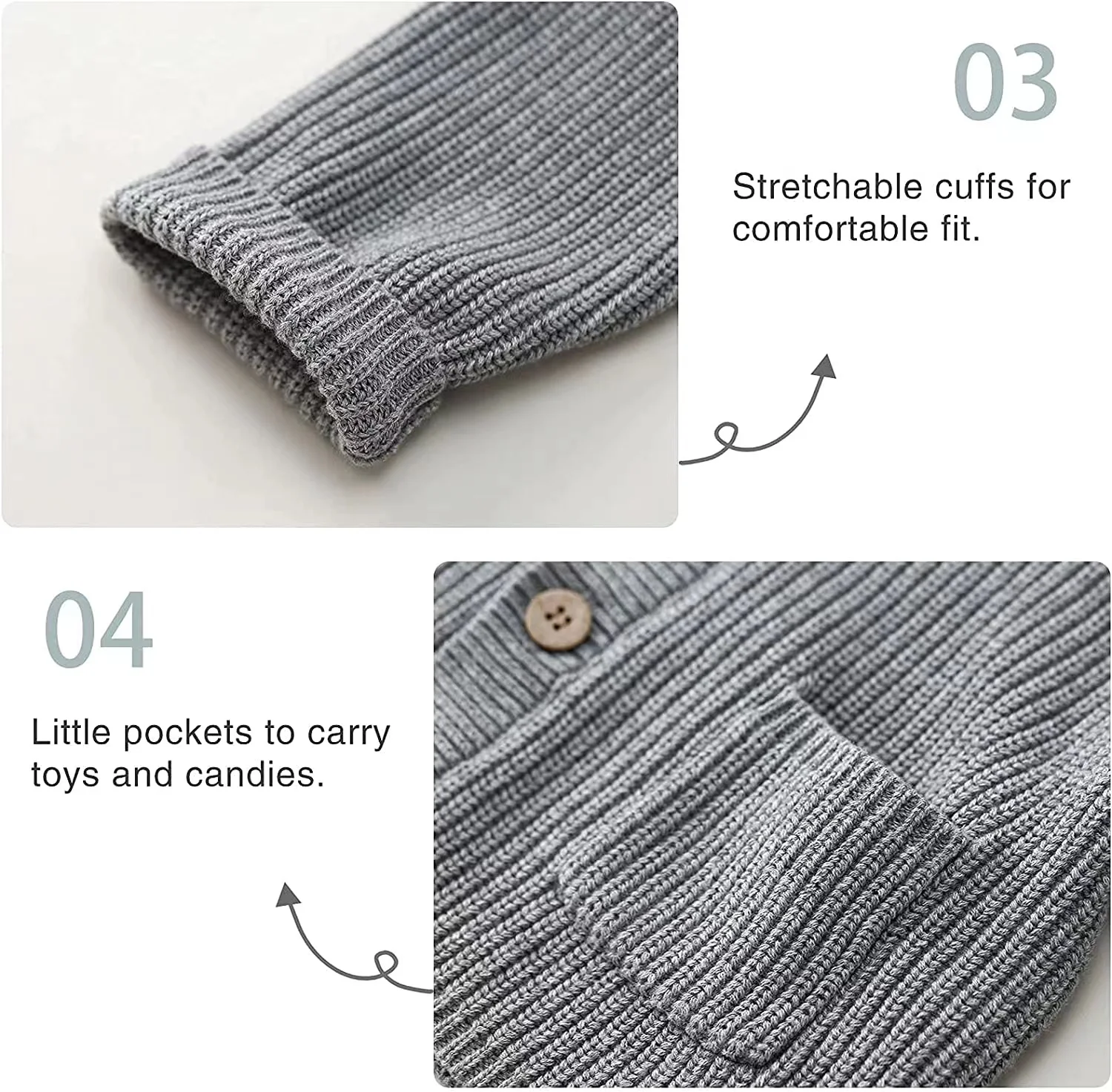 Customize children's clothing organic cotton winter front pocket button rib-knit toddler kids baby little girls cardigan sweater