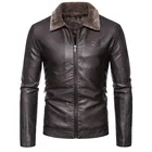 Leather Jackets Jacket Wholesale Custom Logo Fur Neck Faux Pu Leather Jackets Thicken Winter Men Jacket