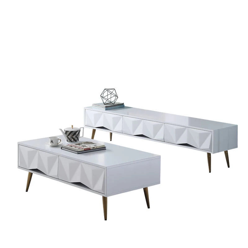 High quality luxury white color  coffee table modern living room furniture mdf top stainless steel leg coffee table