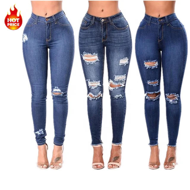 Women Ripped Distressed Skinny High Waisted Denim Pants Jeans Trousers Leggings 