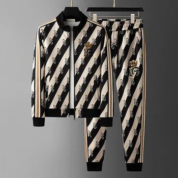 2024 New Arrival Men Customized  Men Luxury Striped Jacquard Jacket Pants Casual Sports Set