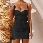 1377 Summer Custom Sexy High Quality Woman Dress Suspenders Tight-fitting Low-cut Pleated Club Dresses Mini For Ladies