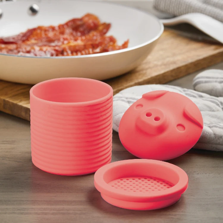 A624 Creative Bacon Grease Container Kitchen-accessory Grease Collector Piglet Shape Food Grade Silicone Customized Logo PE Bag