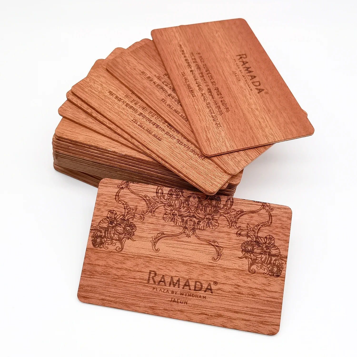 Custom Design Laser engraving Sapele Wood RFID hotel key card.jpg