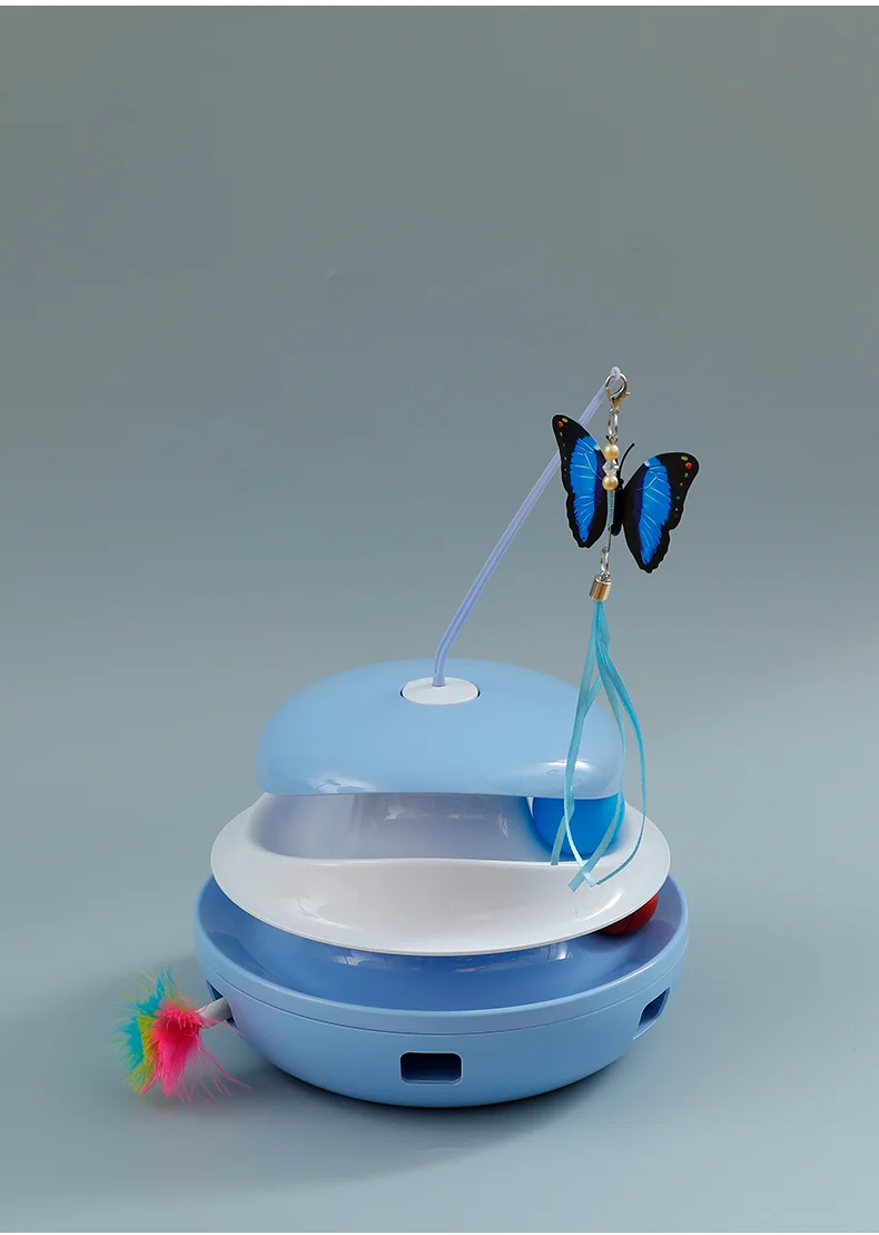 Smart Electric Cat Turntable Toy with Butterfly Teaser Stick Relieve Boredom Anxiety Interactive Play Toy for Cats Pet Products manufacture