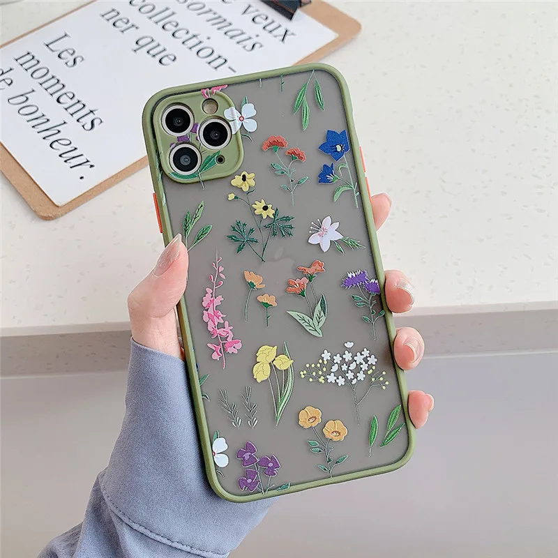 Custom Flowers Phone Cases For iPhone 14 13 12 11 Pro Max Xs Max Xr Soft Bumper Transparent Matte PC Back Cover Protective Shell