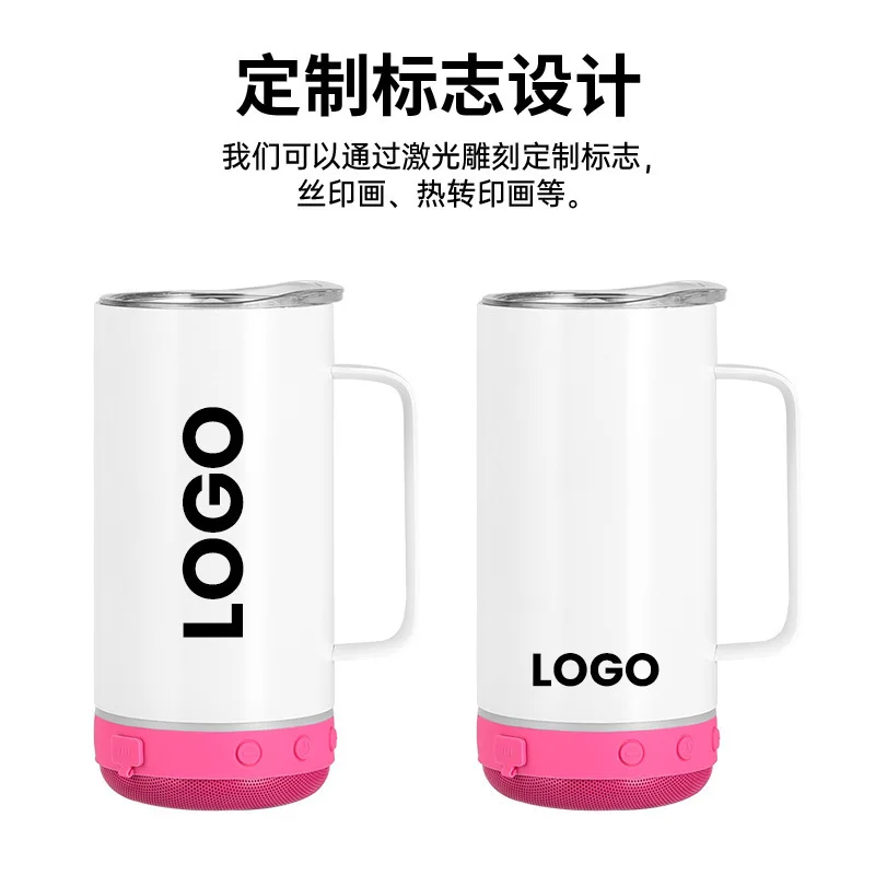 USB Charging Tumbler Bottle 14oz cup with bluetooth thermos mug cup Music Straight Vacuum Cup With Speaker Rechargeable bottle