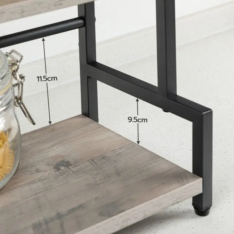 Wholesale Industrial Style Kitchen Storage Organizer Wooden Metal 2/3 Tier Spice Rack with 3 Hooks Spice Rack with Knife Holder