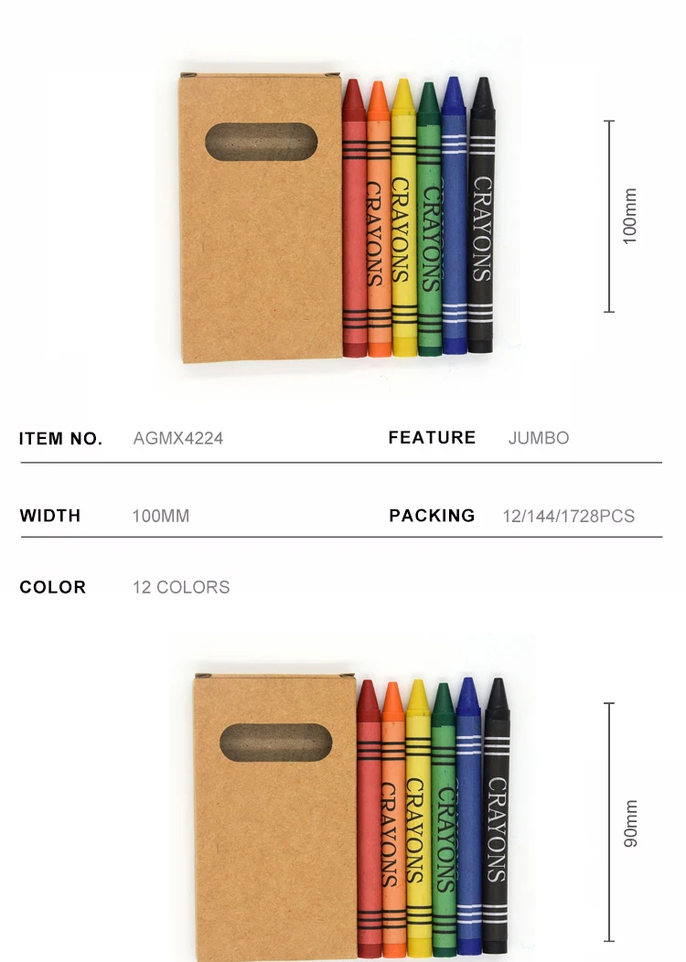 High Quality Non-Toxic Bright Color Wax Crayon  Box Set 6 Color Kids Drawing Crayons 8/12 Wholesale Crayons