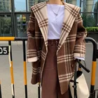 Cape Korea Cape Navy Large Lapel To Look Good Plaid Pattern Winter Wool Coat