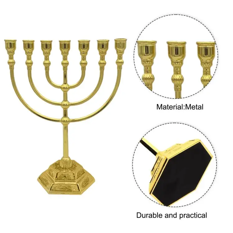 7 Branch Menorah Candle Holder Jerusalem Temple 12 Tribes of Israel Menorah 6.69-inch Height Antique Hanukkah Candle Stand for J