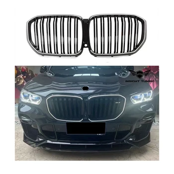 High Quality 2019+ Front Grill Glossy Black Double Line Led Grille With Light  For X5 G05 Car Grills