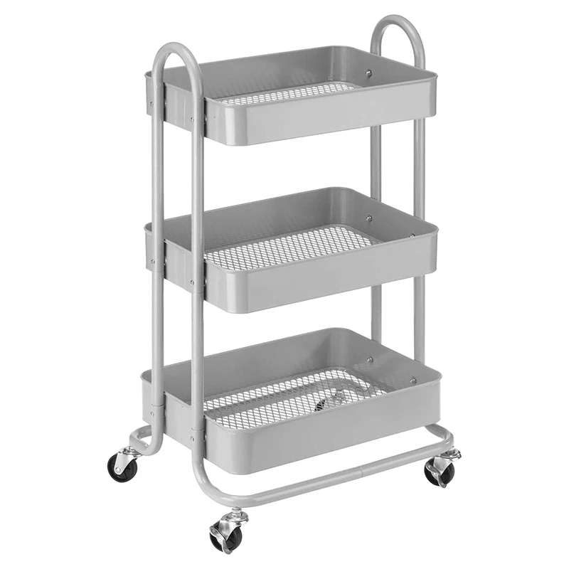 Wholesale Steel 3 Tier Mesh Wire Basket Mobile Rolling Storage Rack Bathroom Utility Shelf Kitchen Cart Trolley With Wheels