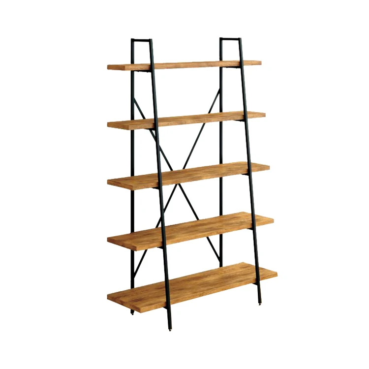 Wood Metal Home Office Shelf 5 Layer Ladder Decorate Display Book Rack