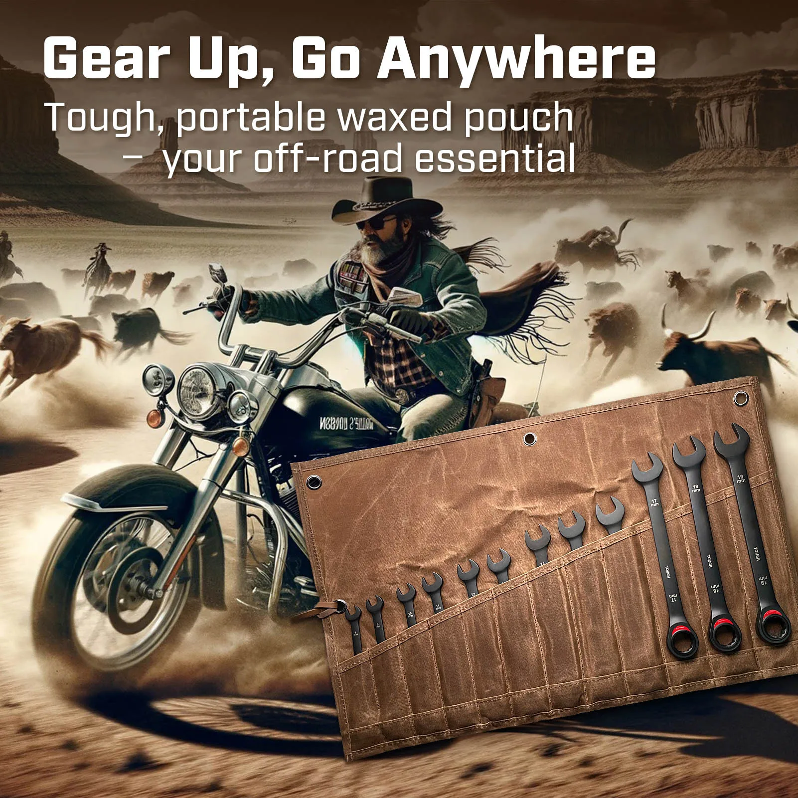 Combination Ratcheting Wrench Set: 12-Piece Metric 8-19mm CR-V Steel Tough Wax Canvas Storage Bag for Off-Road Tool Kits H01dd7b9f8a9949d7a250a87e048e6c47K