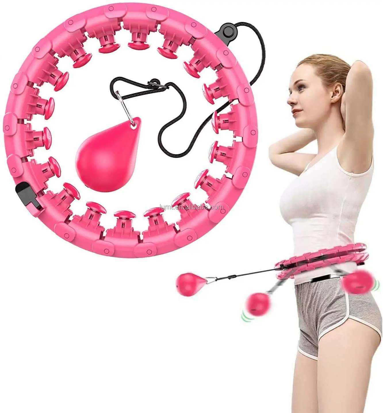 Fitness Aids Detachable Knots Adjustable Weight Auto-Spinning Ball for Adults and Kids Smart Weighted Hoop，360 Degree Massage Abdomen Fitness Hoop Weight Loss Massage Hoola Hoops 