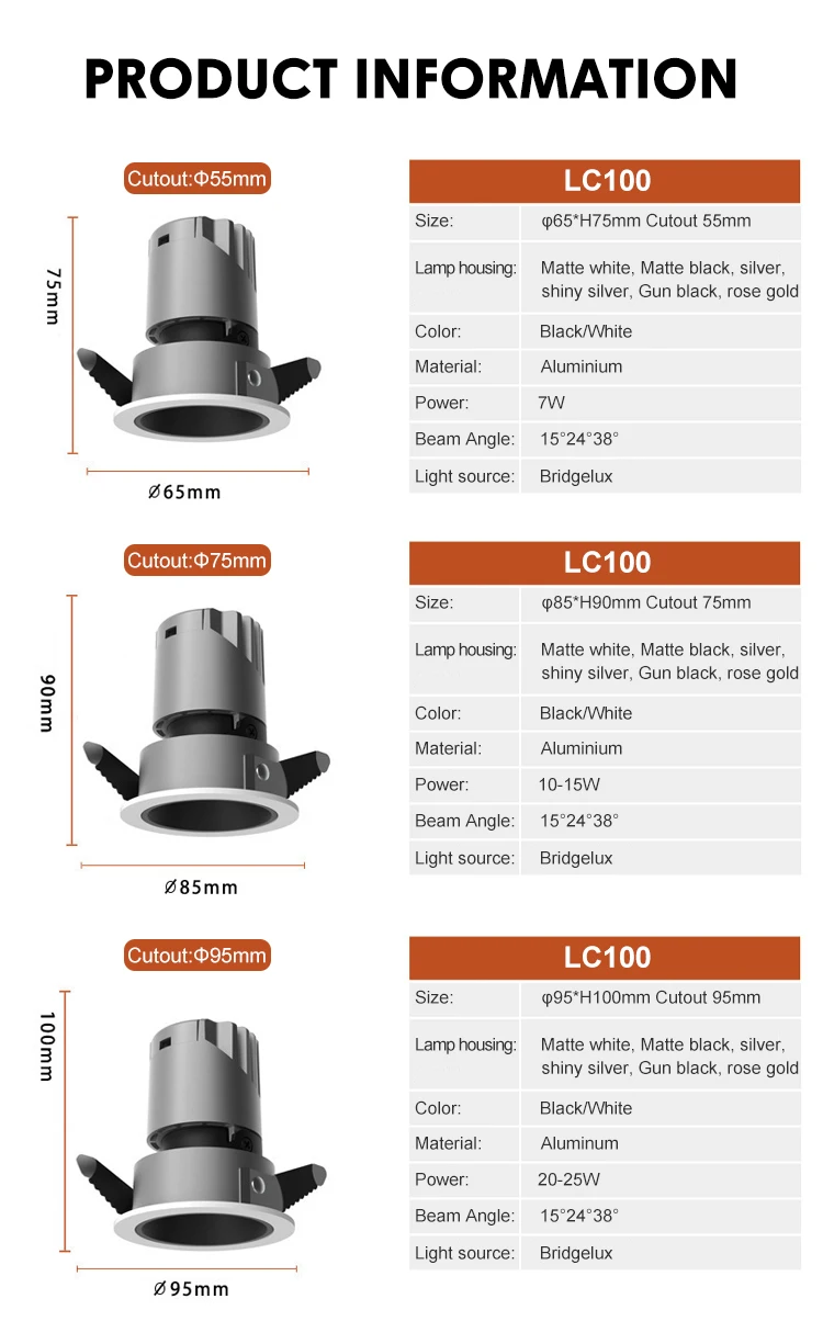 lc100 commercial embedded spotlight ceiling mounted hotel office corridor anti dazzle led downlight-2