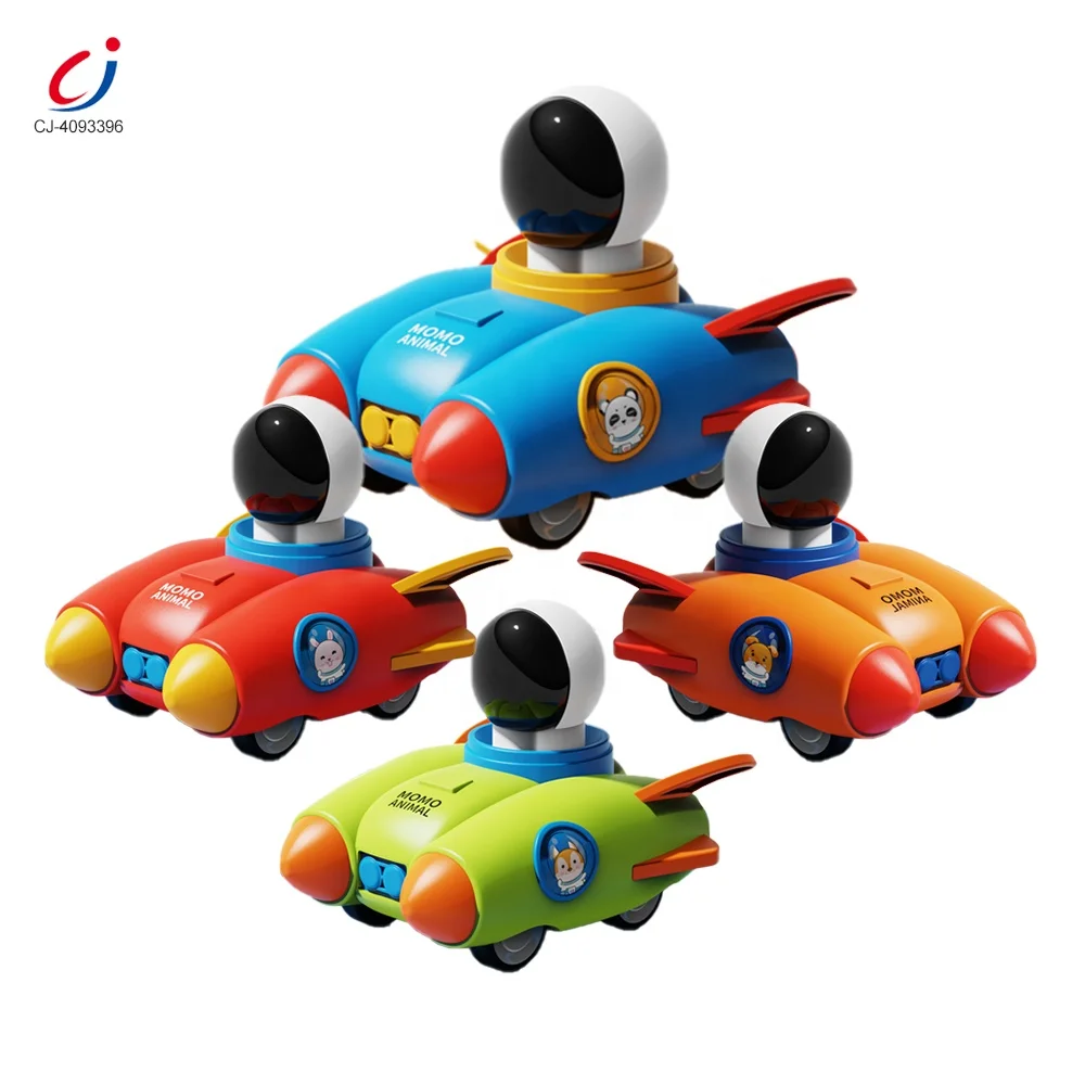 Chengji pull back friction toy vehicle cartoon character astronaut press rocket small car toys for kids