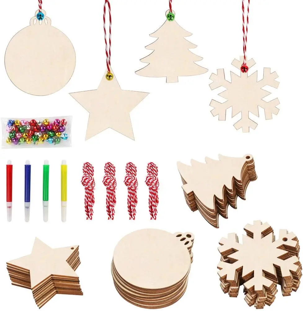 Wooden Round Blank Hanging Ornaments for Christmas Decor and DIY Craft Making 