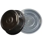 Plastic Box 1250ML~2000ML Black Round Disposable Plastic Takeaway Fruit Box Bento Microwave Storage Box Cover