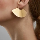 Stainless 18K Gold Plating Stainless Steel Jewellry Fan Dangle Big Drop Earrings E5425