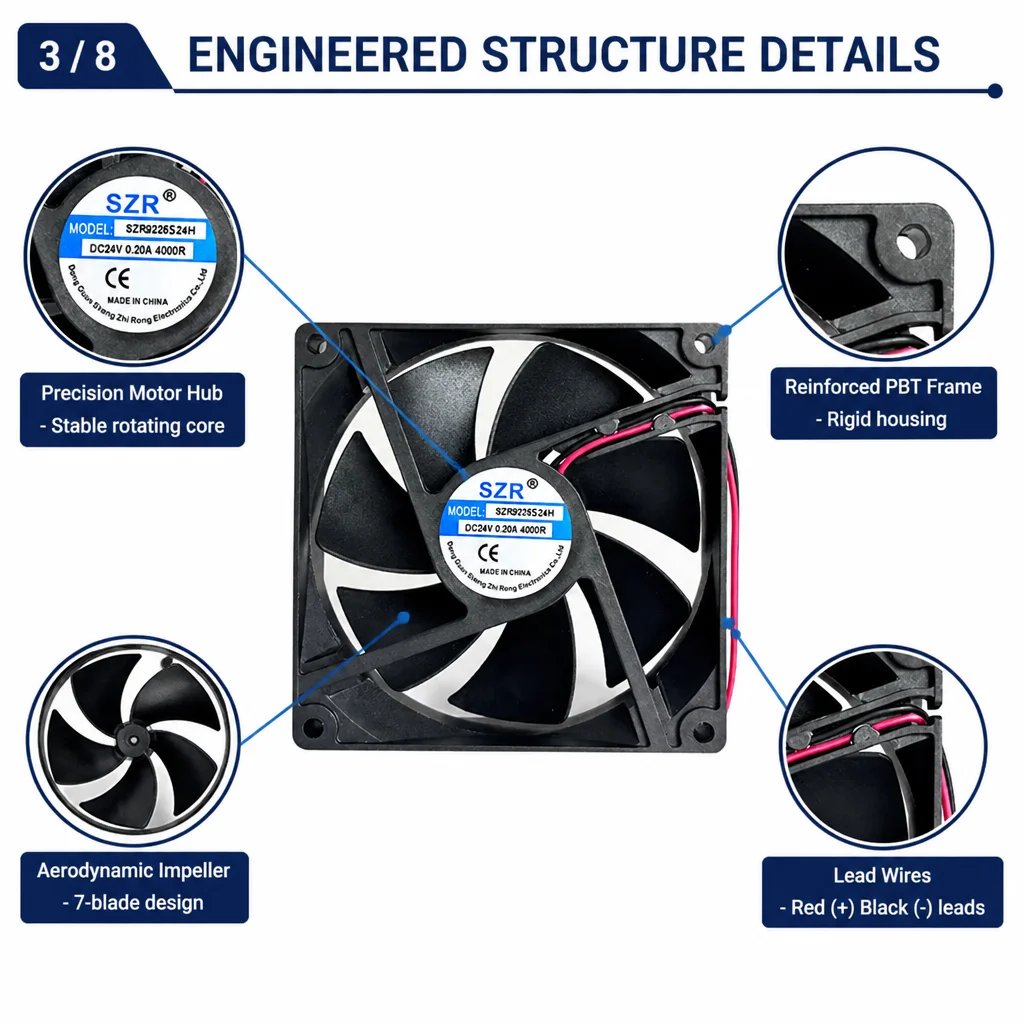 Axial Flow Fan, SZR9225, 5/12/24/48V, 92x92x25mm, 2000-5000RPM - detail 10