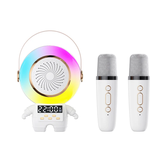 2024 New Portable RGB Bluetooth Speaker Home Wireless Karaoke Speaker Light clock 3 in 1 Mini Spaceman BT Speaker With Mic