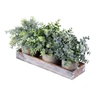 Plants Planter Box Set Of 3 Mini Potted Artificial Eucalyptus Plants With Wood Planter Box