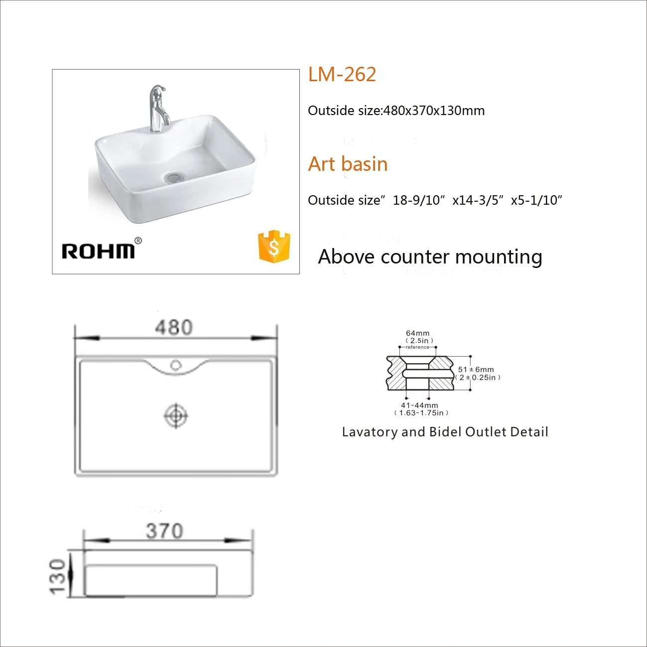 LM262 Ceramic Wash Basin Art Wash Basin Rectangular White Sanitary Ware Bathroom Sink Single Hole manufacture